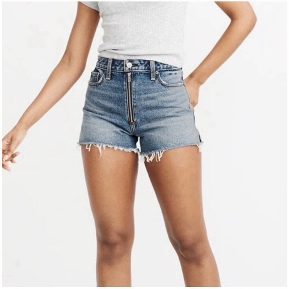 Abercrombie & Fitch Annie High Rise Shorts Size 27 Raw Hem Exposed Zip Blue